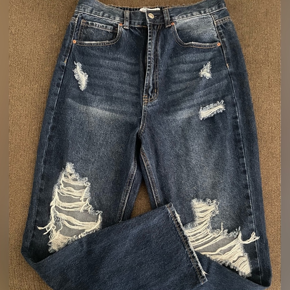 Women’s Wax Jean Collection Distressed Straight Jeans Size L (30” Waist) ~ Blue